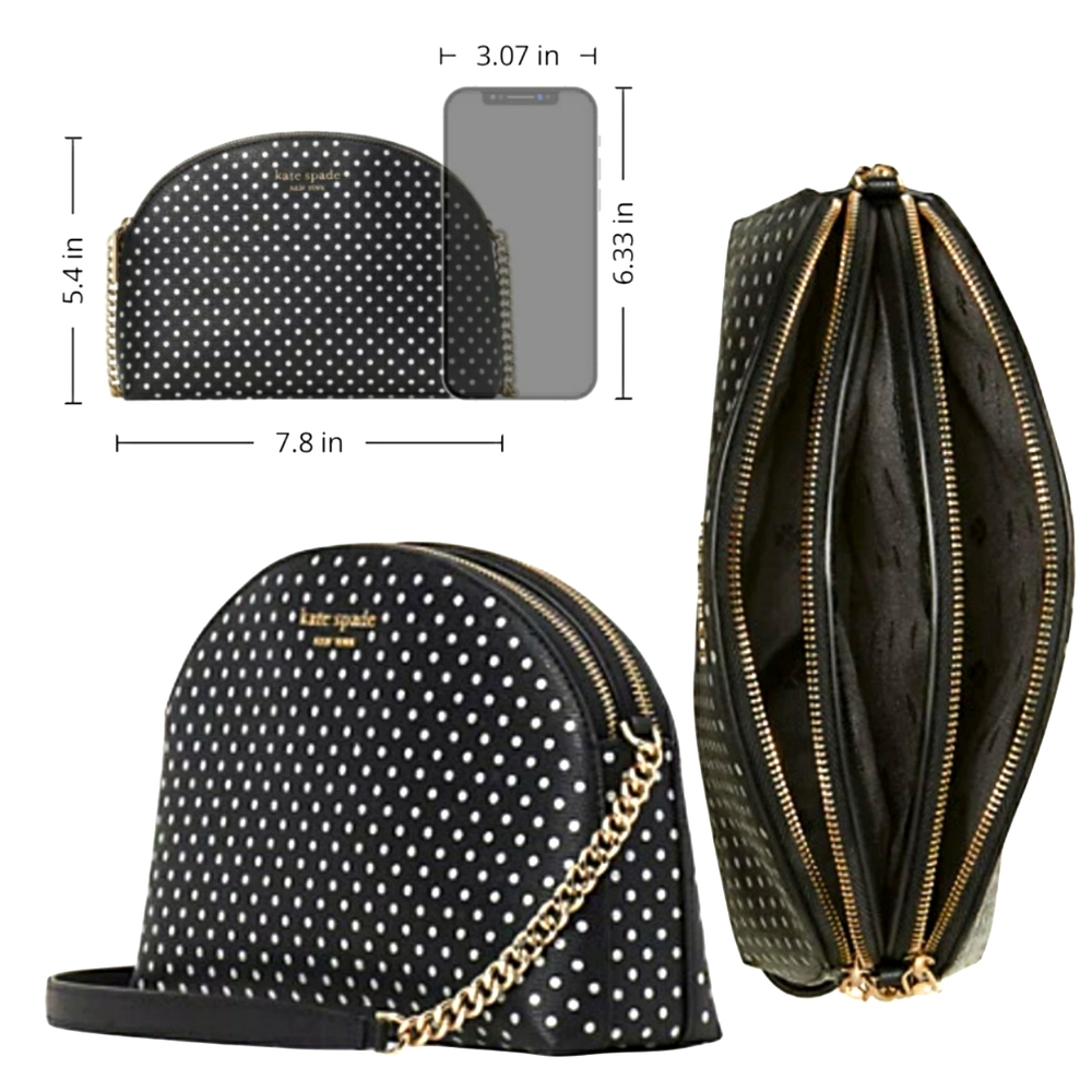 Kate Spade Black Mini  Polka Dot Crossbody Shoulder Bag Metallic Dot NWT - Picture 9 of 14
